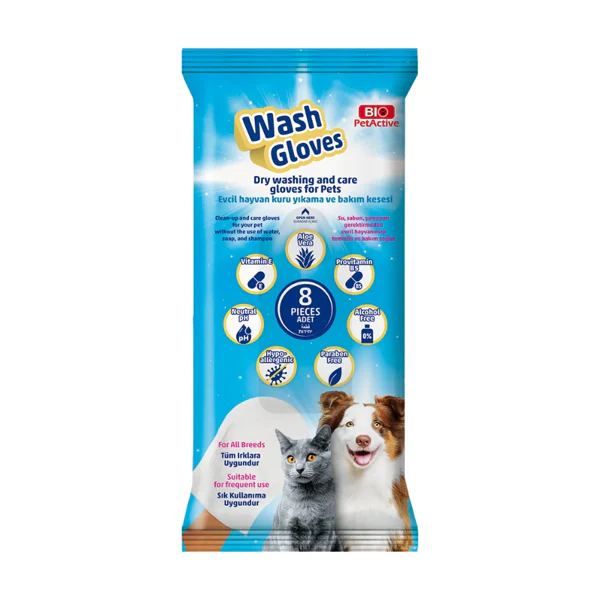 Bio PetActive Wash Gloves for Cats and Dogs 8Pcs