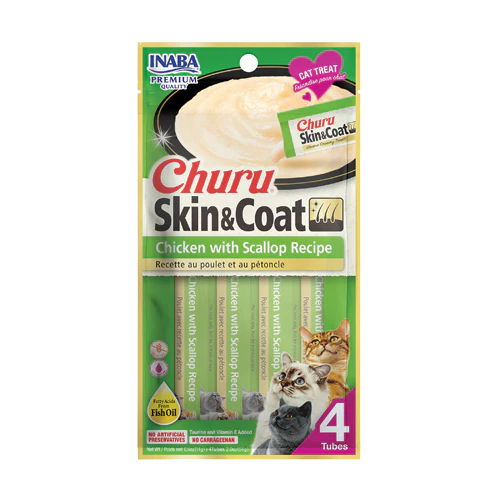 Inaba Churu Skin & Coat - Chicken & Scallop Creamy Cat Treat 14g*4