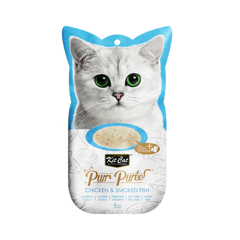 Kit Cat Purr Puree Treats for Cats Chicken & Smoked Fish 4x15g