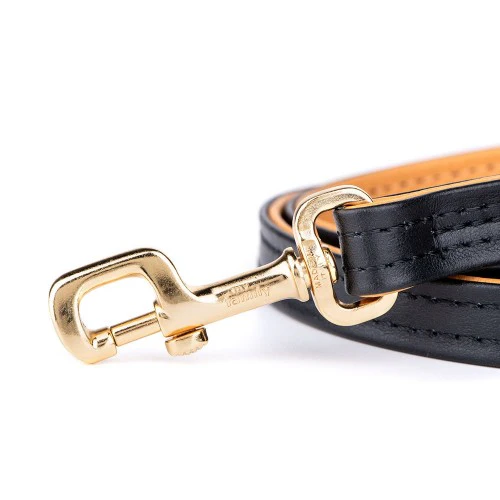 MyFamily Hermitage Dog Leash in Genuine Italian Black Leather with Golden finishing - Image 3