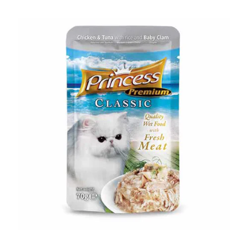 Princess Classic Chicken and Tuna with Rice and Clam Pouches for Adult Cats 70g