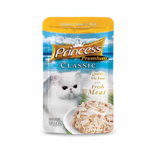 Princess Classic Chicken and Tuna with Rice Pouches for Adult Cats 70g