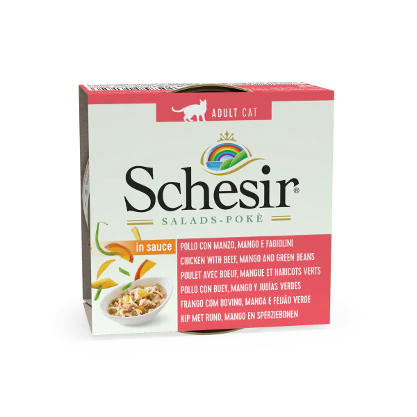 Schesir Salads Poké Wet Food with Chicken, Beef & Mango & Green Beans in Sauce for Adult Cats