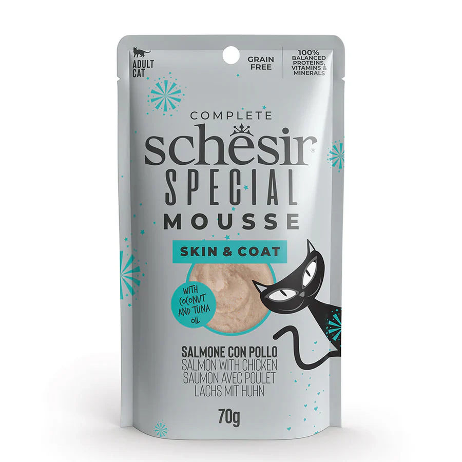 Schesir Skin & Coat Mousse with Salmon & Chicken for Adult Cats