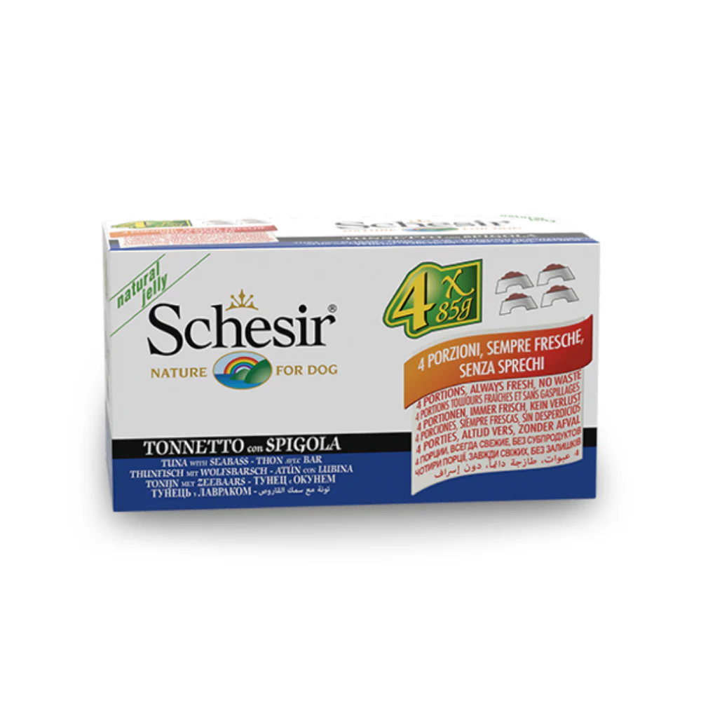 Schesir Multipack Wet Food with Tuna & Seabass in Jelly for Adult Dogs
