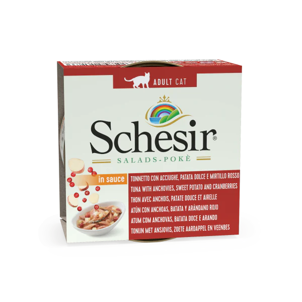 Schesir Salads Poké Wet Food with Tuna, Anchovy, Sweet Potato & Cranberries in Sauce for Adult Cats