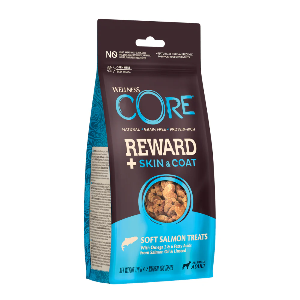 Wellness Core Dry Treats Reward for Skin & Coat with Salmon for All Breeds Adult Dogs