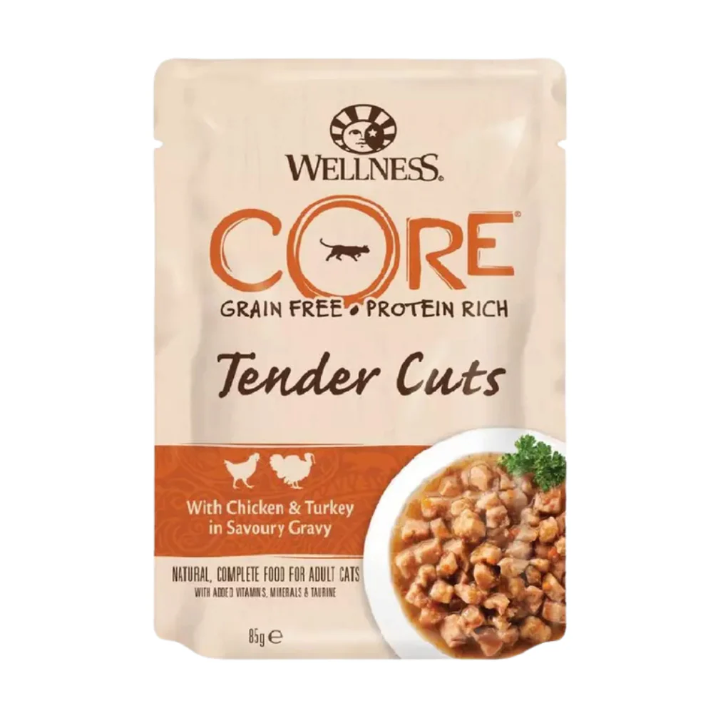 Wellness Core Tender Cuts Pouches with Chicken & Turkey in Gravy for Adult Cats