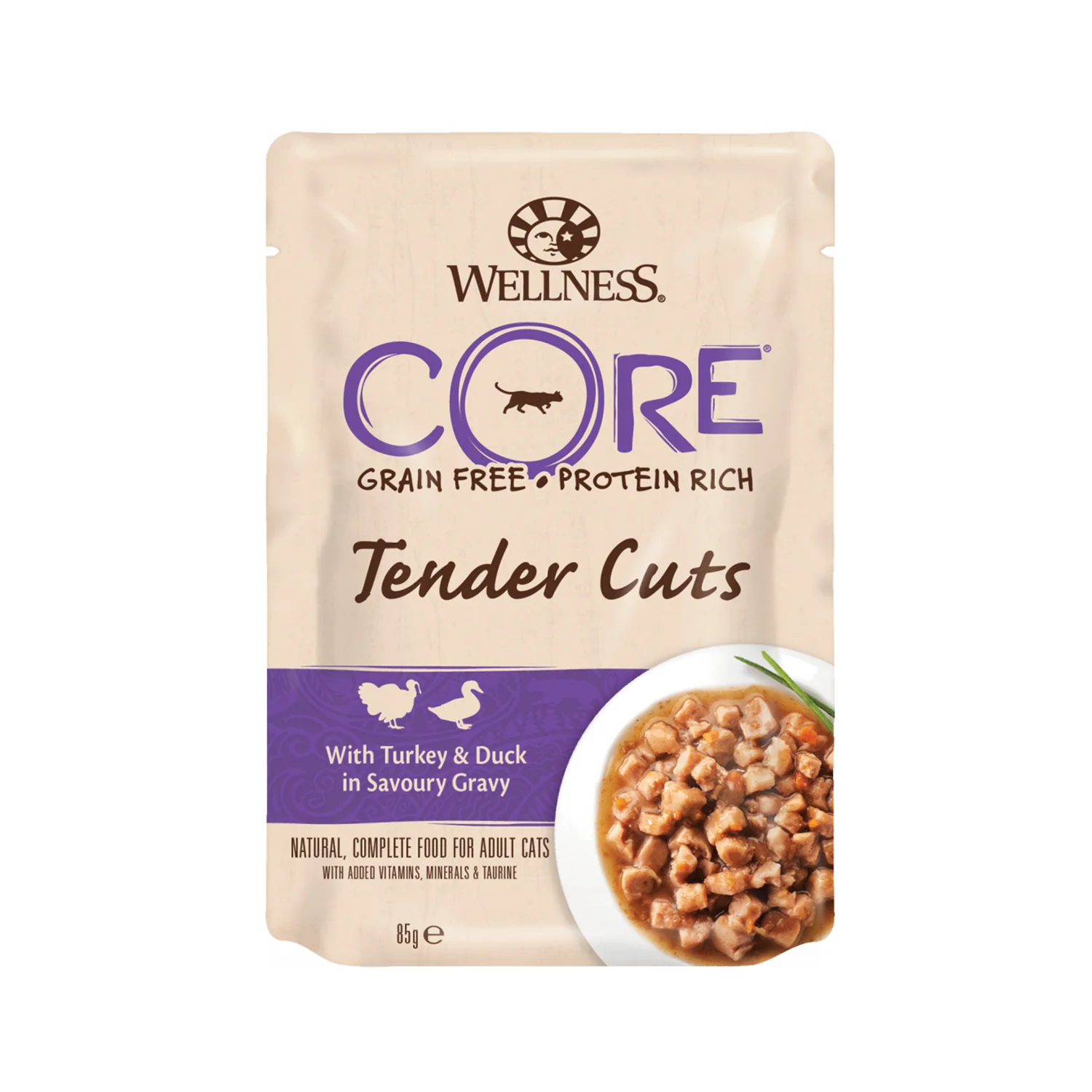 Wellness Core Tinder Cut Pouches with Turkey & Duck in Gravy for Adult Cats